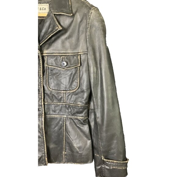 Vintage F & Co Distressed Black Leather Jacket Made in Spain Mod Womens 38 EUC - Picture 8 of 16